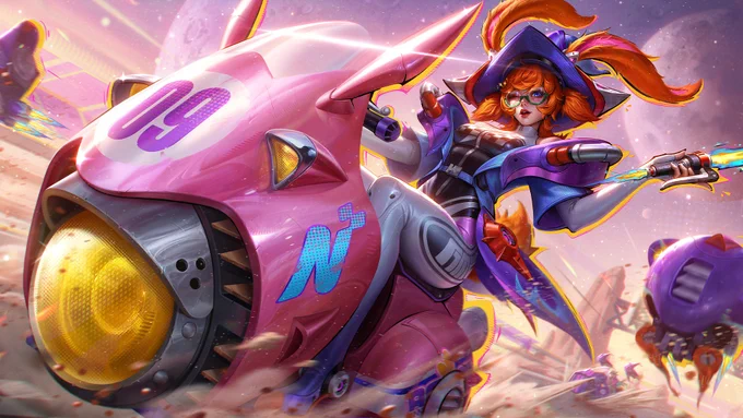 Neon Daredevil Aurora, donning a purple racing ensemble, is on her bike, leaves her enemies in the Lido dust.