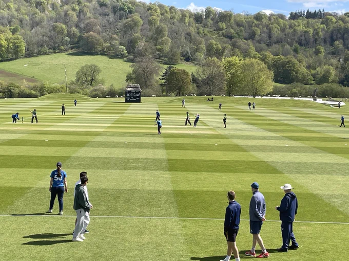 Cricket match in the April sunshine at Wormsley.