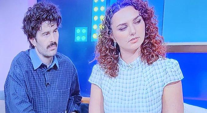 A photo of Paddy (left)  and Ania (right) on Sunday Brunch being interviewed.  
