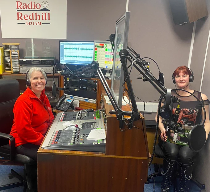 Isobel Bardon with Sarah-Jane Vincent in the Radio Redhill studio.