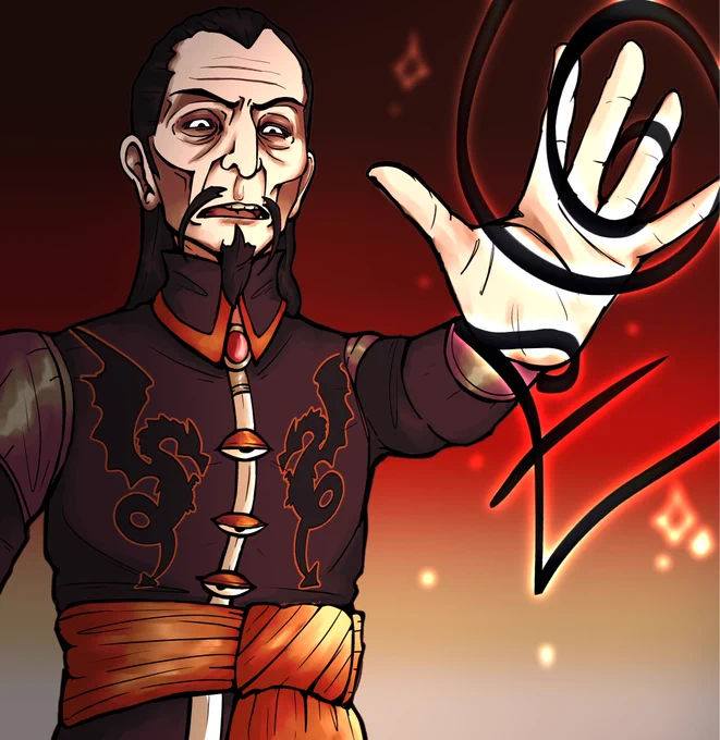 fanart of malistaire drake from wizard101 holding his hand up to cast a death spell, his mouth is slightly open with a serious expression.