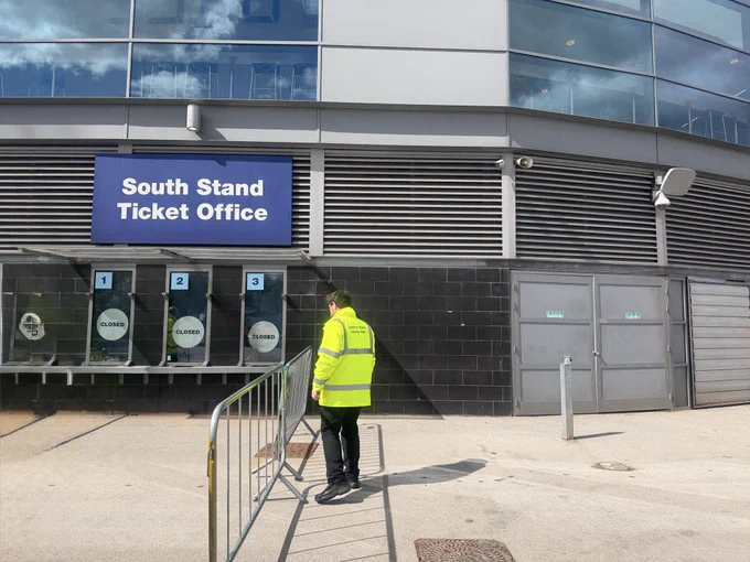 Image shows wheelchair users entrance for Lower Tier next to the Ticket Office