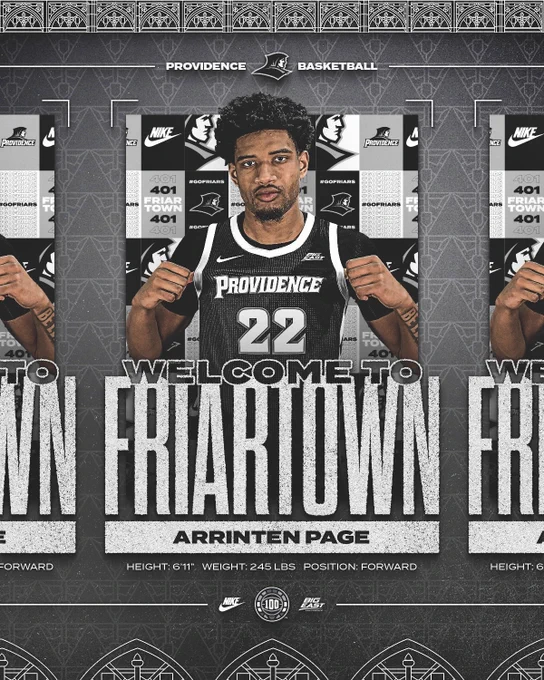 Welcome to Friartown - Arrinten Page, heigh six feet eleven inches, weight, two hundred forty-five pounds, position forward
