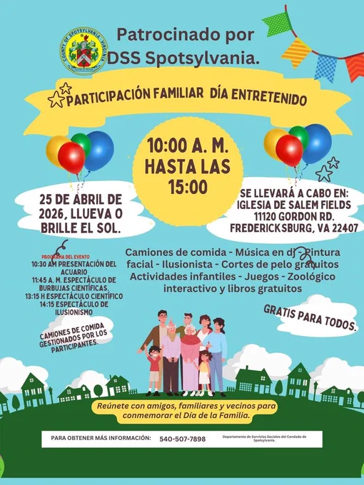 DSS Family Engagement Fun Day April 25 10AM at Salem Fields Church (spanish)