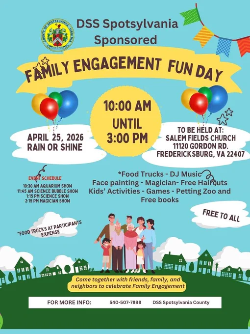 DSS Family Engagement Fun Day April 25 10AM at Salem Fields Church