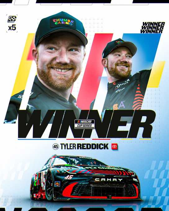 5x winner graphic for Tyler Reddick.