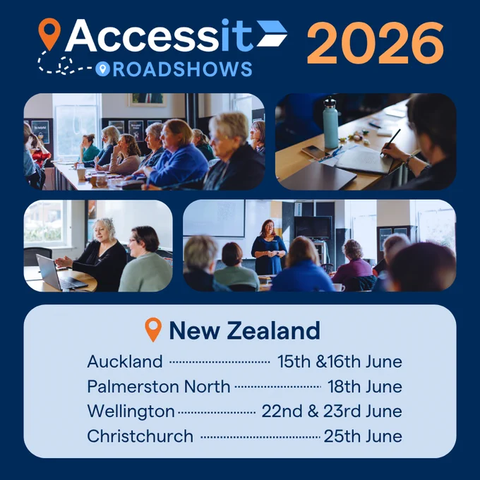 Group of people attentively listening to a speaker during an Accessit Roadshows event in New Zealand 2026.