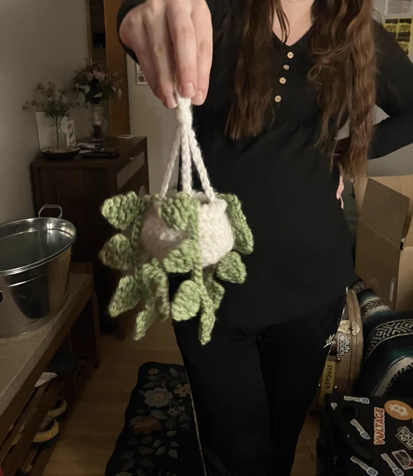 Yarn art from Clark Davis 2026 - “Hanging planter”, at the Kansas City Bitcoin Block Party produced by Bitcoin Party KC in Kansas City, Missouri April 19th, 2026