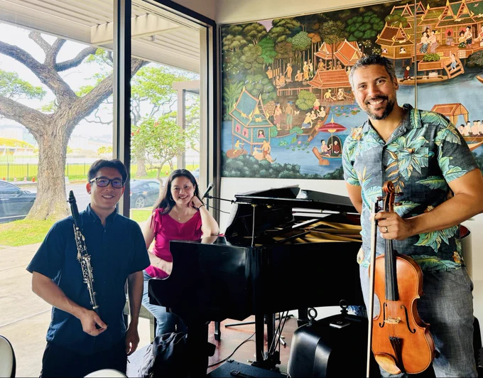 Susan R Lin MW with Patrick Okubo MS and Michel Emerick at rehearsal