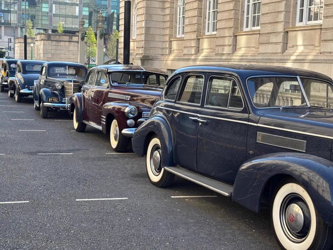 Old fashioned cars from upcoming JFK series filmed in Liverpool