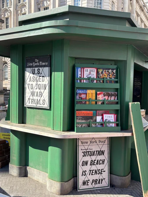 Old fashioned news stand from upcoming JFK series filmed in Liverpool