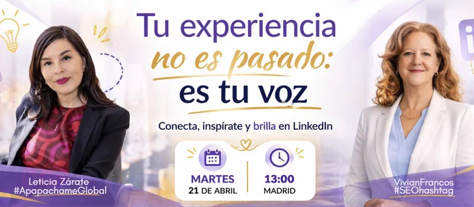 Hay un momento en la vida profesional —especialmente después de los 40— en el que ya no se trata de aprender más…

👉 se trata de integrar todo lo que ya eres.

Pero ahí aparece el bloqueo:
sabes mucho… has vivido mucho…
y aun así no te muestras.

No porque no puedas.
Sino porque nadie te enseñó cómo hacerlo desde tu verdad.

Este live no es para enseñarte LinkedIn.
Es para algo más importante:

👉 ayudarte a recuperar tu voz profesional.

✨ Tu experiencia no es tu pasado… es tu voz

🗓 Martes 21 de abril | 13:00 Madrid