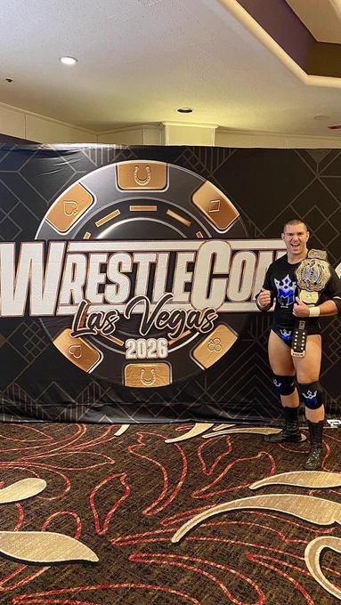Independent professional wrestler and SoCal Pro Wrestling Heavyweight Champion Mathias at Wrestlecon 2026 and GCW the collective in Las Vegas, Nevada for Wrestlemania Week