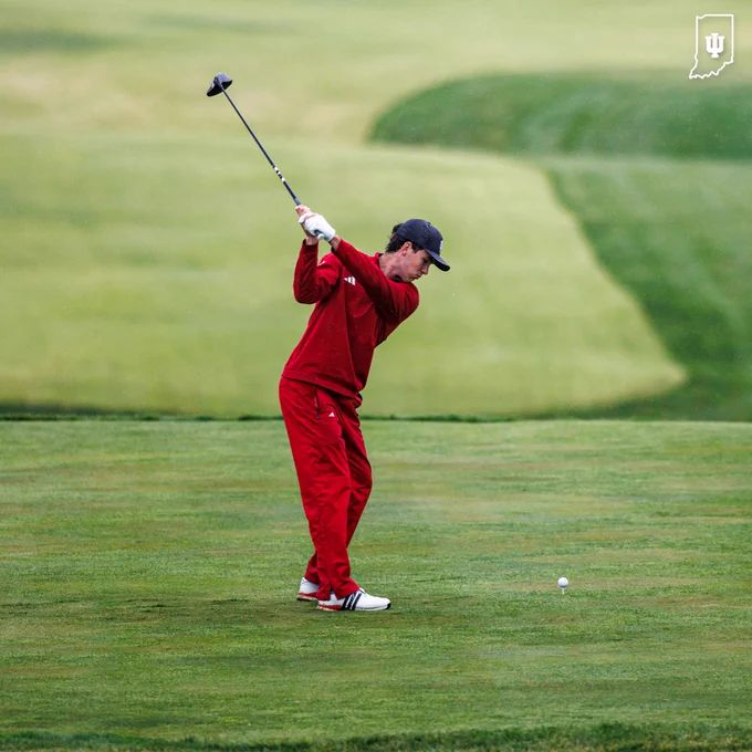 Cole Starnes prepares to hit his tee shot at the Hoosier Collegiate Invitational. 