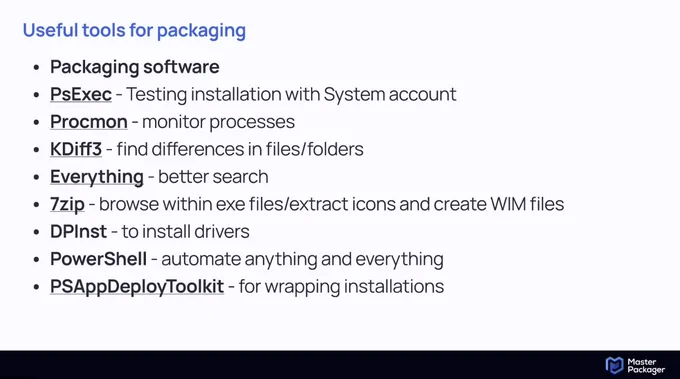 Useful tools for packaging – slide from the Become a Master Packager courses.