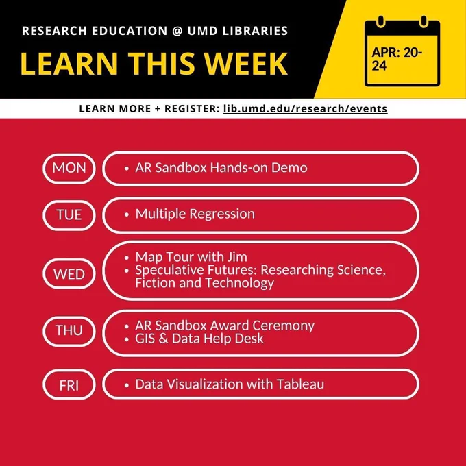 Research Education red events graphic for the week of April 20th-24th 