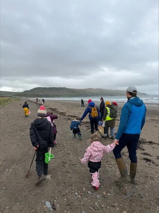 Claudia Zeiske leads walkers along Girvan beach.