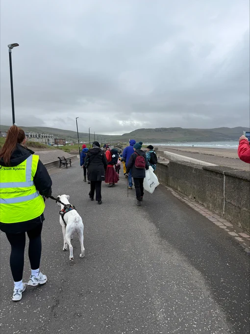 Claudia Zeiske leads walkers along Girvan beach.