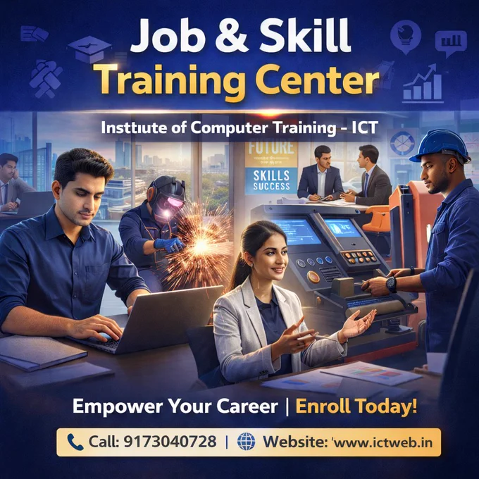 🎯 Job and Skills Training Center – Empower Your Future with ICT Ahmedabad

Looking to upgrade your skills and boost your career?
Welcome to ICT Ahmedabad – your trusted partner in professional growth!

✨ What We Offer:
💻 Interactive Training Sessions
🎓 Skill-Based & Job-Oriented Courses
🌐 Training Available Across Multiple Cities in India & Globally
🗣️ Learn in Your Preferred Language: Hindi | Gujarati | English
📜 Government Authorized Certification After Course Completion

🚀 Whether you're a student, job seeker, or working professional, our industry-focused training programs are designed to make you job-ready and future-proof.

💻Institute of Computer Training (ICT)

📍 SoBo Center, South Bopal, Ahmedabad.

📈 Upgrade your skills. Unlock better opportunities.
