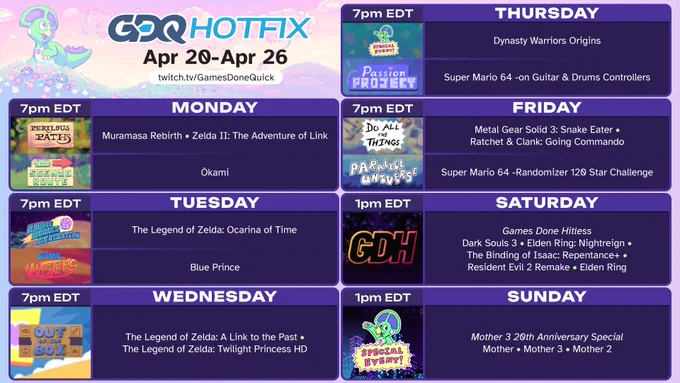 GDQ Hotfix schedule for the week of 4/20