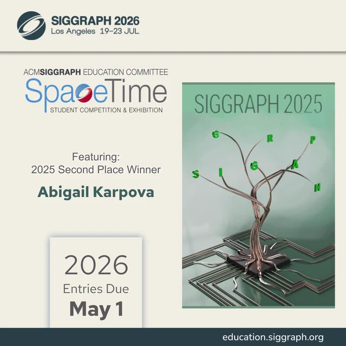 Graphic featuring the 2025 Second Place Winner, Abigail Karpova's poster design and adjacent text reminding that the 2026 Entries are due May 1.