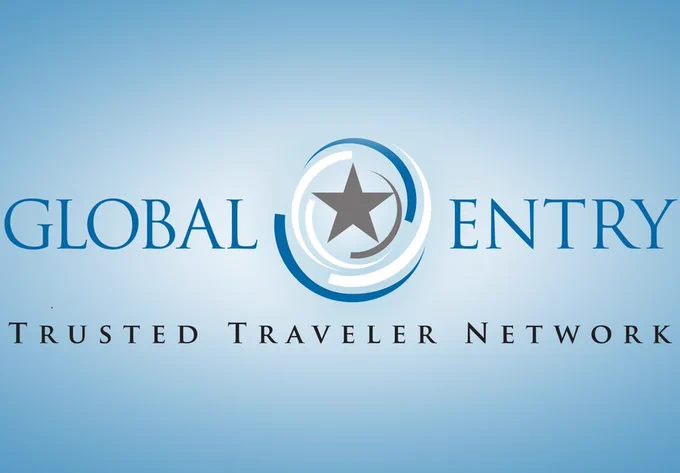 Text says, "Global Entry Trusted Traveler Network" on a light blue background with the grey star logo
