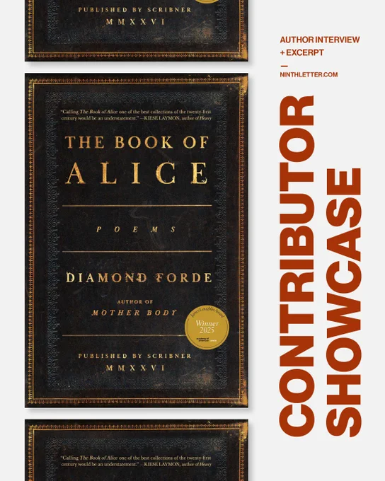 Cover image of THE BOOK OF ALICE alongside text that reads "Contributor Showcase: Author Interview   Excerpt" at ninthletter.com.