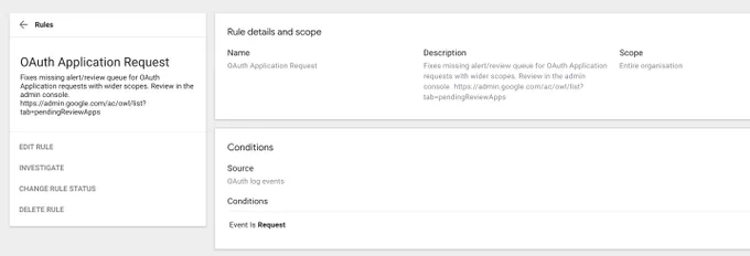 Custom Google OAuth Application request notification rule.