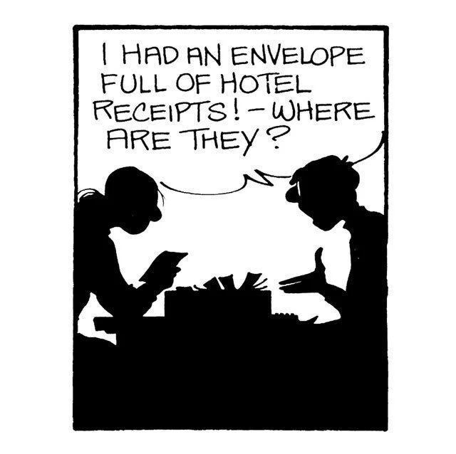 Where's John's envelope of hotel receipts? 