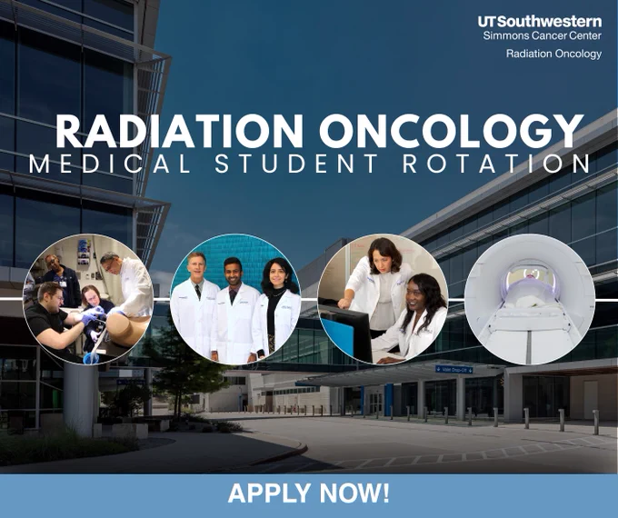 A graphic for a radiation oncology medical student rotation with different images of residents in action.