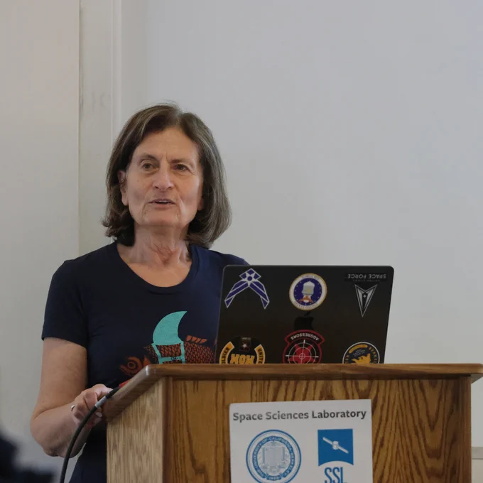 Victoria Coleman, Associate Provost of the Berkeley Air & Space Center, speaking at the UC Berkeley Space Sciences Laboratory.
