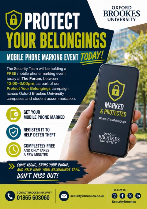 ✅ Get your mobile phone marked
✅ Register it to help deter theft
✅ Completely FREE and only takes a few minutes

Come along, bring your phone, and help keep your belongings safe. Don’t miss out!