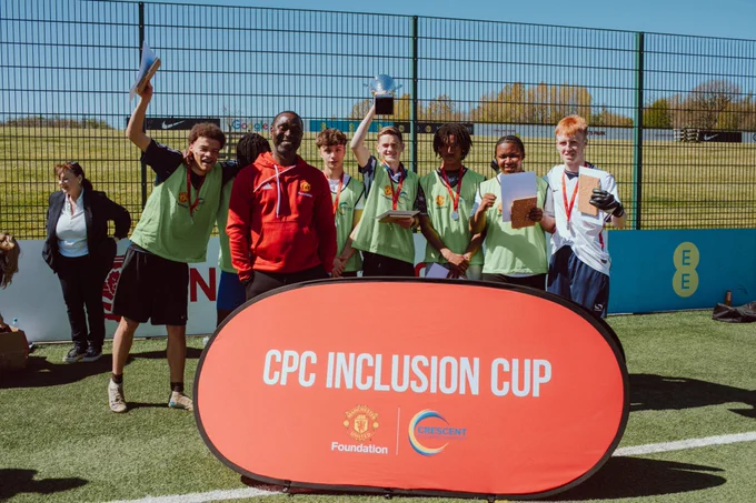 Andy Cole and the winning team from Halesowen College.