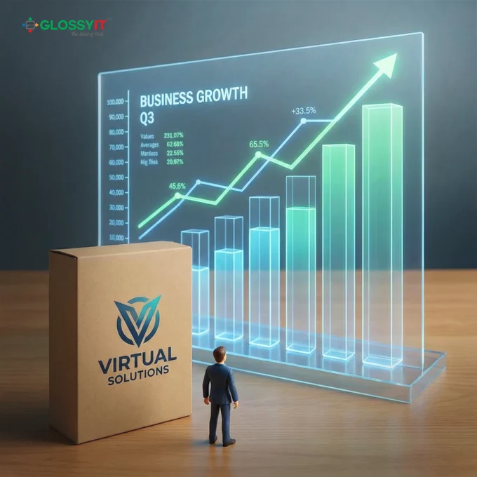 Business chart growing bigger than software box.