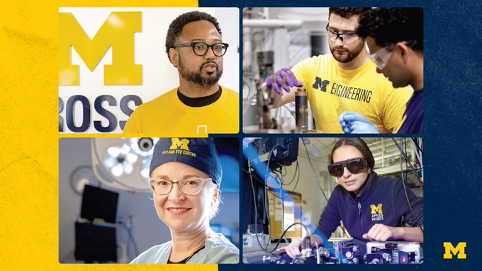 The university’s most visible contributions to Michigan’s hot jobs are in, clockwise from top left, business and management, engineering, information technology and healthcare.