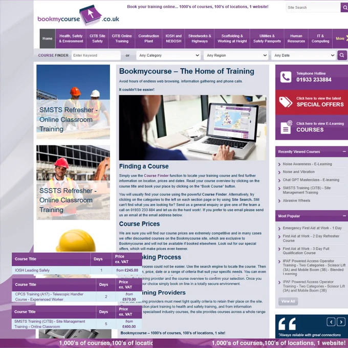 BookmyCourse website with training special offers