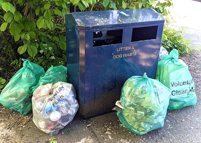 Shown here is a photograph capturing just a few of the numerous bags of rubbish that were collected during the litter pick. After completing the litter pick, we contacted Maidstone Borough Council and informed them of the waste's location, to ensure quick collection by the refuse team.