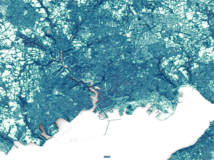 Resized shaded map of Brest, France.