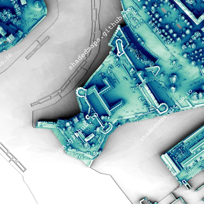 A fragment from the shaded map of Brest, France.
