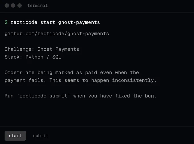 starting a recticode challenge