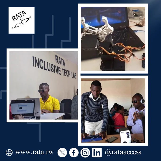 Collage showcasing individuals with visual impairments using assistive technology at the RATA Inclusive Tech Lab.