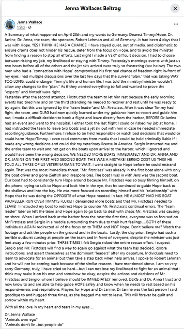 Statement von Dr. Jenna Wallace  
Facebook,  21. April 2026, 09:42
Original-Post in englischer Sprache