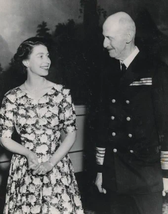 Her Late Majesty Queen Elizabeth II with King Haakon VII during her State Visit to Norway in 1955