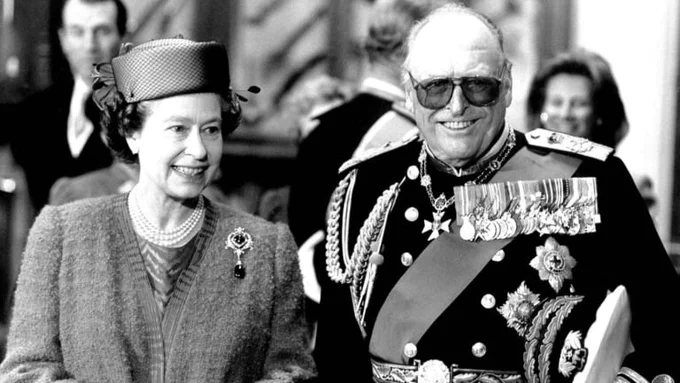 Her Late Majesty Queen Elizabeth II with King Olav V during her State Visit to Norway in 1981