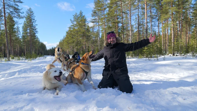 Husky safari in Arctic Lakeland region Finland