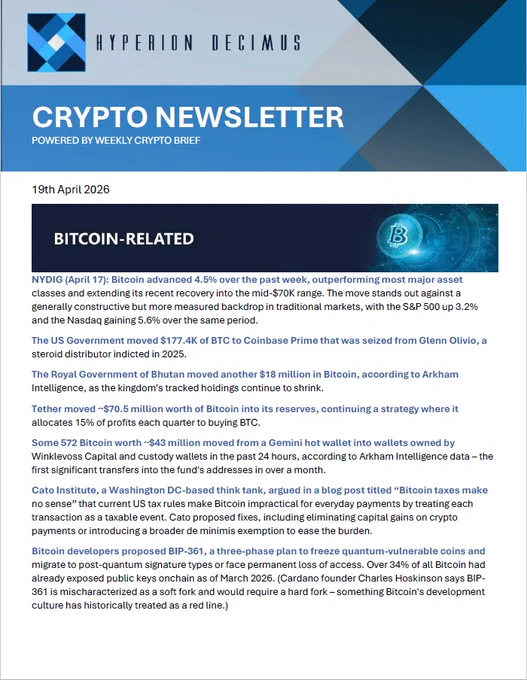 HD Crypto Newsletter | Week of April 19th, 2026
https://www.hdclientportal.com/wp-content/uploads/2026/04/HD_Weekly_Crypto_Brief_19h_April_2026.pdf
