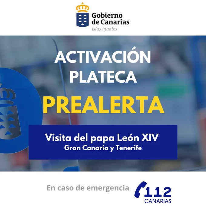 Prealerta por eventos multitudinarios ante la visita del papa León XIV durante junio a Gran Canaria y Tenerife