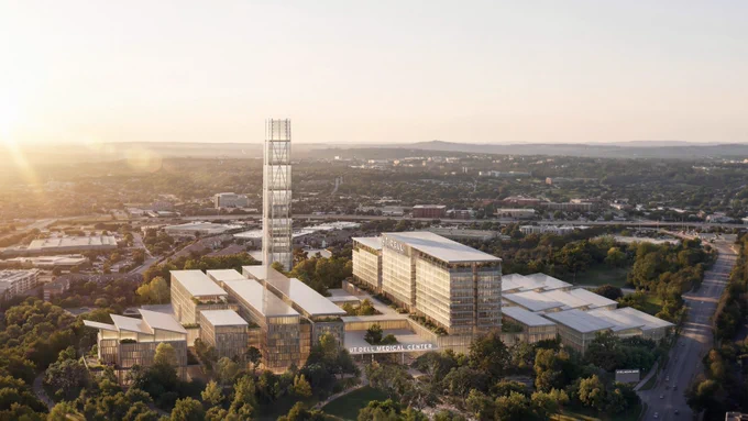 Rendering of the UT Dell Medical Center at the UT Dell Campus for Advanced Research.