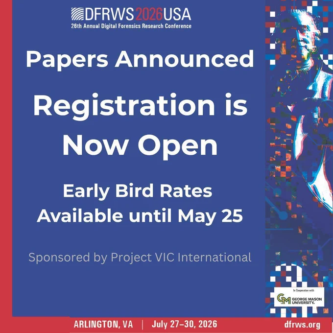 DFRWS USA 2026 
REGISTRATION is NOW OPEN

🎯 Register: https://buff.ly/4hl9PlT
👉 Programme: https://buff.ly/5R8822d 