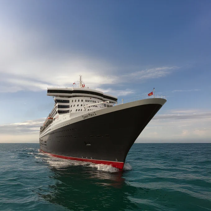 The Cunard Liner, Queen Mary 2, sailing on the seas. 